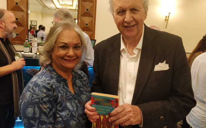 1. Author Alexander McCall Smith of The No. 1 Ladies Detective Agency fame, with Carol Andrade, No 1 fan, member of the No. 1 Ladies Book Club, in Mumbai